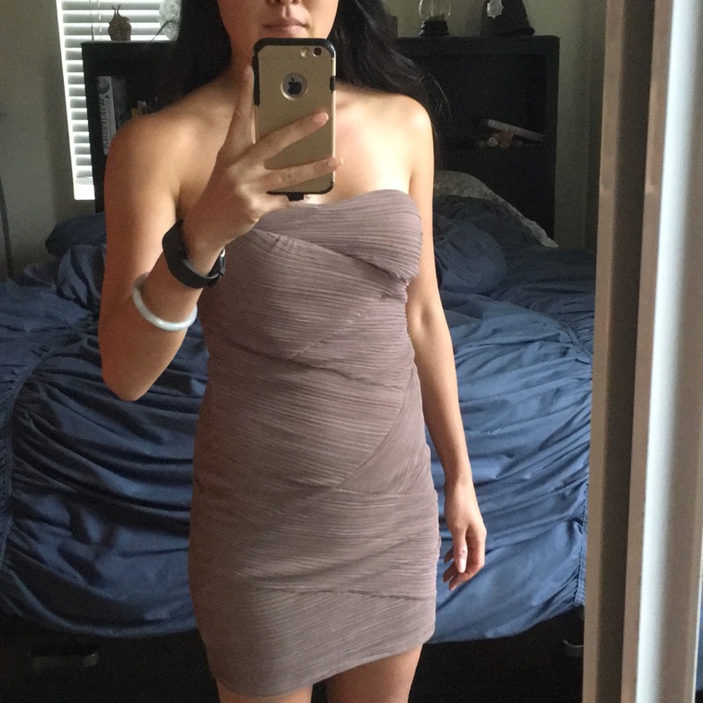 Strapless bodycon dress with crisscross detail
